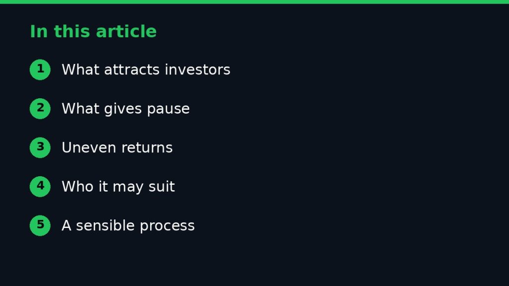 Summary graphic listing the main sections of: Are Cement Stocks Suitable for Long-Term Investors?
