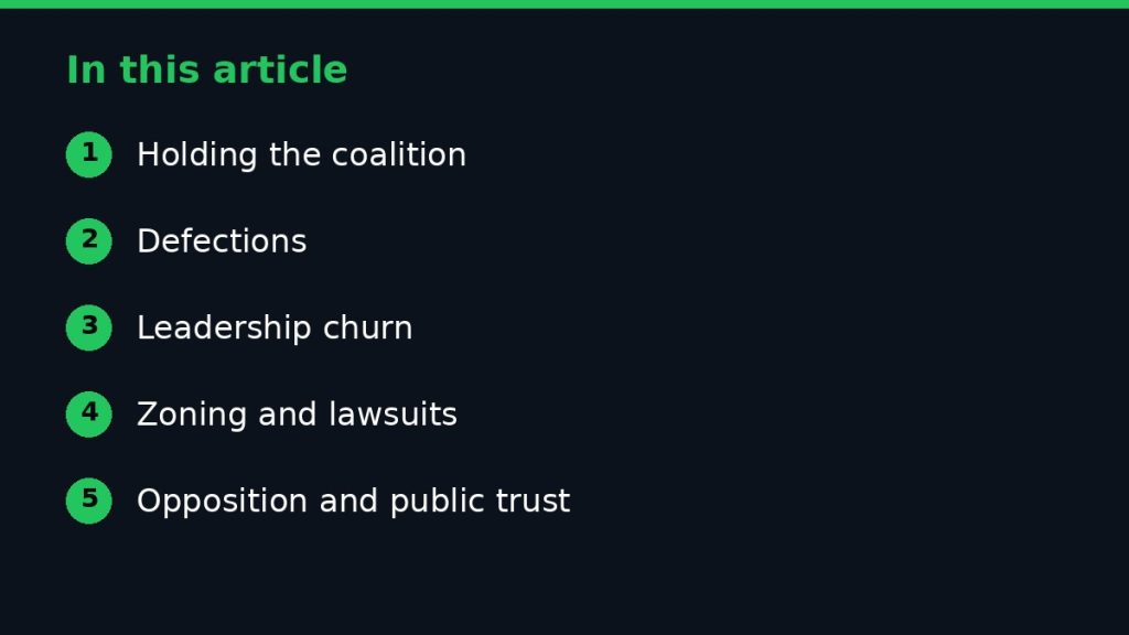 Summary graphic listing the main sections of: The Biggest Challenges APC Has Faced Since 2013