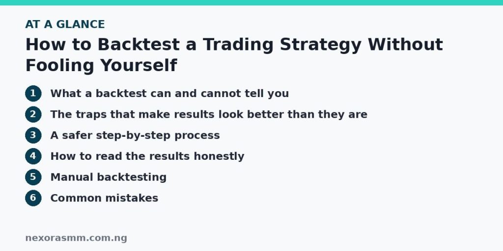 Summary graphic listing the main sections of: How to Backtest a Trading Strategy Without Fooling Yourself