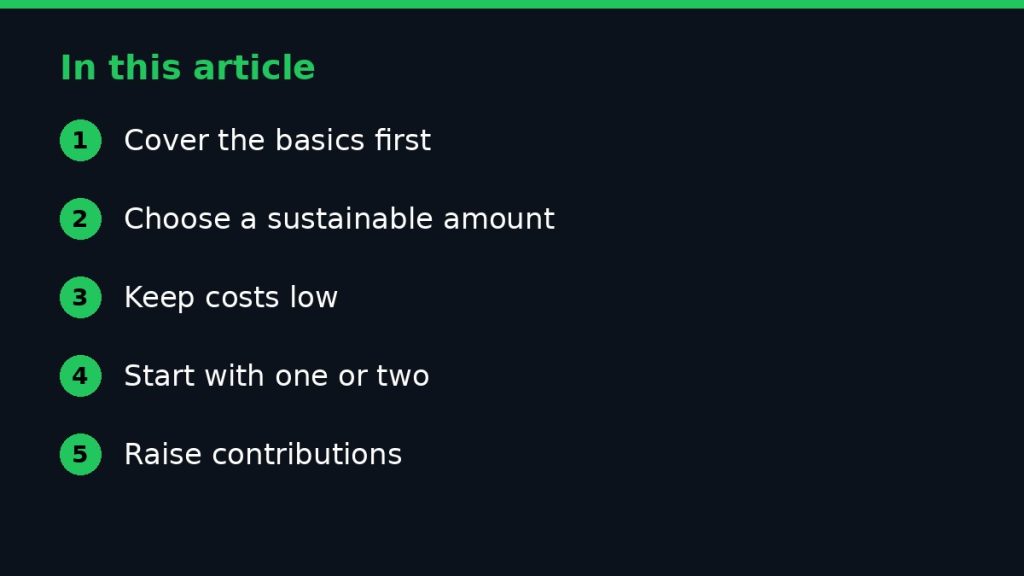 Summary graphic listing the main sections of: How to Build a Stock Portfolio on a Small Salary